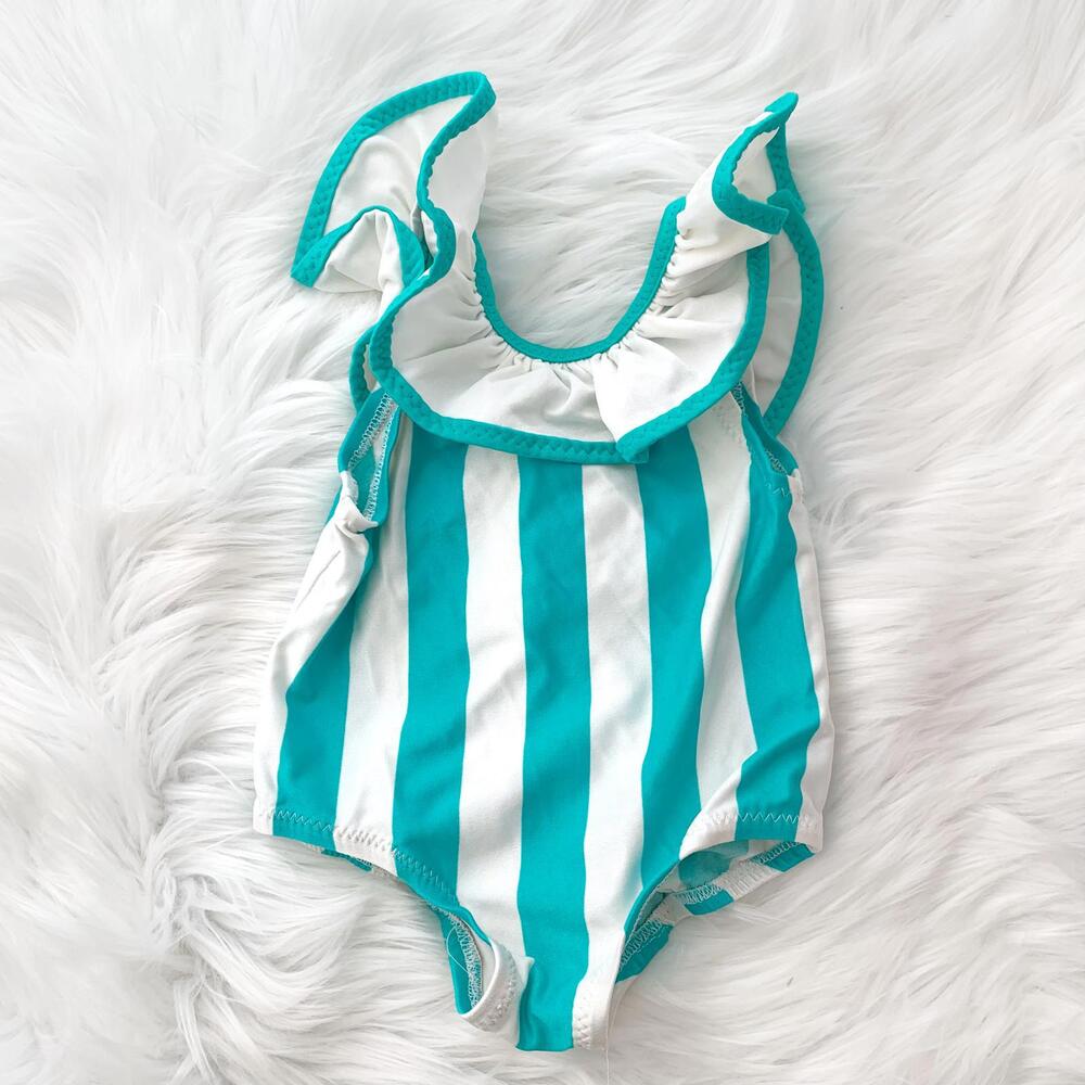 Vintage Cole of California by Her Majesty Teal striped ruffled swimsuit